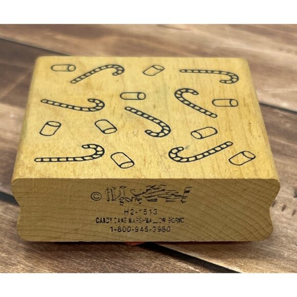 VINTAGE ART GONE WILD H2-1513 # CANDY CANE MARSHMALLOW WOOD MOUNTED RUBBER STAMP - Picture 2 of 3